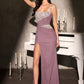 Crystal Square Neckline Leg Slit Gown By Ladivine CDS562 - Women Evening Formal Gown - Special Occasion/Curves