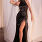 Satin Halter Neckline Leg Slit Gown by Cinderella Divine CH031 - Special Occasion