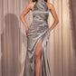 Satin Halter Neckline Leg Slit Gown by Cinderella Divine CH031 - Special Occasion