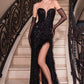 Strapless Sequin Sweetheart Neckline Gown by Cinderella Divine CH061 - Special Occasion