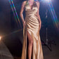 Satin Halter Neckline Leg Slit Gown By Ladivine CH079 - Women Evening Formal Gown - Special Occasion