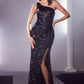 One Shoulder Sequin Gown By Ladivine CH118 - Women Evening Formal Gown - Special Occasion