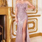 Strapless Feather Sequins Slit Gown by Ladivine CH147- Special Occasion/Curves