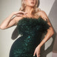 Strapless Feather Sequins Slit Gown by Ladivine CH147- Special Occasion/Curves