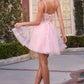 Applique Illusion Sweetheart Bodice Short Dress By Ladivine CJ419 - Women Evening Formal Gown - Special Occasion