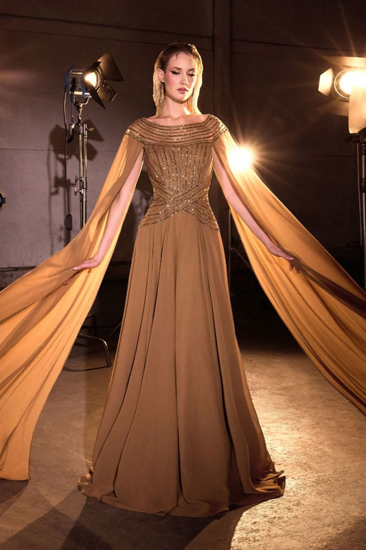 Bateau Neckline A-Line Gown By Ladivine CL08 - Women Evening Formal Gown - Special Occasion/Curves