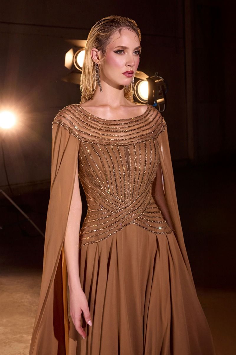 Bateau Neckline A-Line Gown By Ladivine CL08 - Women Evening Formal Gown - Special Occasion/Curves