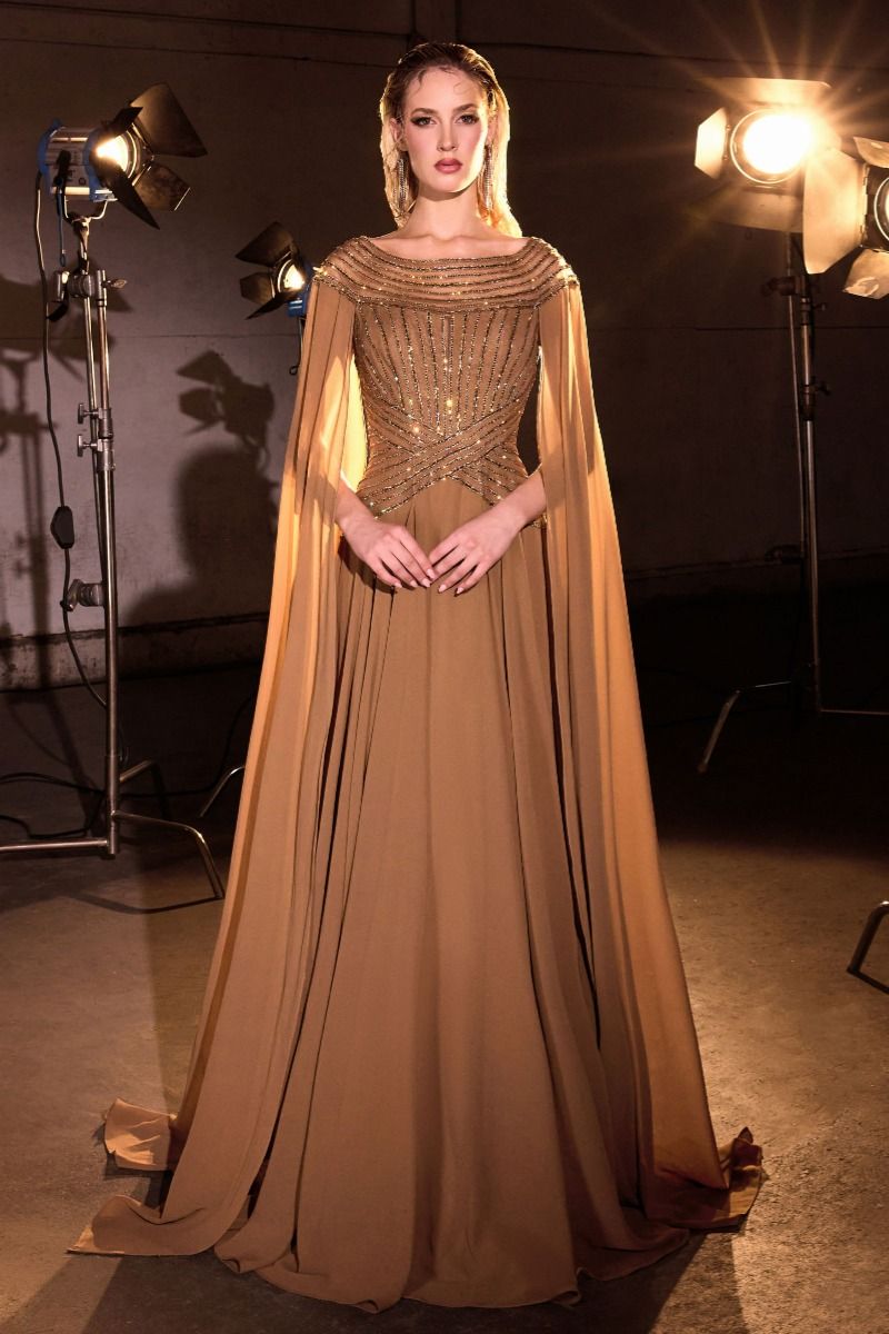 Bateau Neckline A-Line Gown By Ladivine CL08 - Women Evening Formal Gown - Special Occasion/Curves