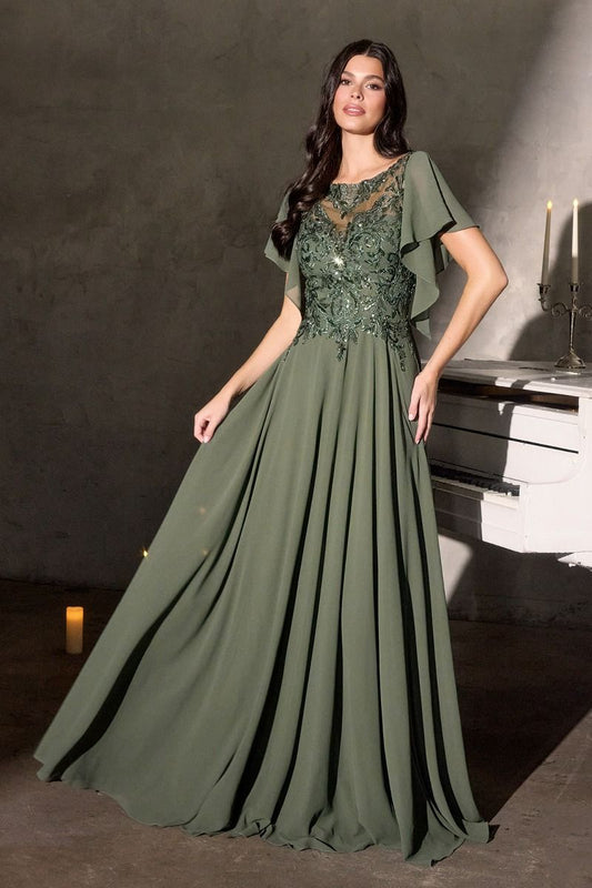 Chiffon Illusion Neckline A-Line Gown By Ladivine CL09 - Women Evening Formal Gown - Special Occasion/Curves