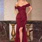 Satin Off Shoulder Leg Slit Gown By Ladivine CM387 - Women Evening Formal Gown - Special Occasion/Curves