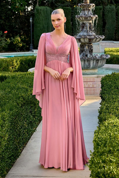 Soft Chiffon V-Neck A-Line Gown By Ladivine CM8244 - Women Evening Formal Gown - Special Occasion/Curves