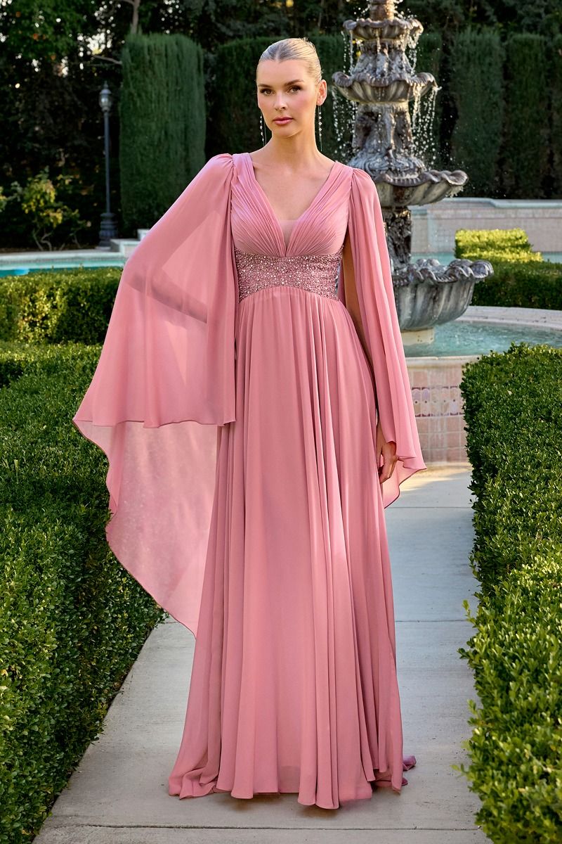 Soft Chiffon V-Neck A-Line Gown By Ladivine CM8244 - Women Evening Formal Gown - Special Occasion/Curves