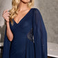 Soft Chiffon Draped V-Neckline Gown By Ladivine CM8248 - Women Evening Formal Gown - Special Occasion/Curves