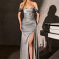 Satin Off Shoulder Leg Slit Gown By Ladivine CR883 - Women Evening Formal Gown - Special Occasion/Curves