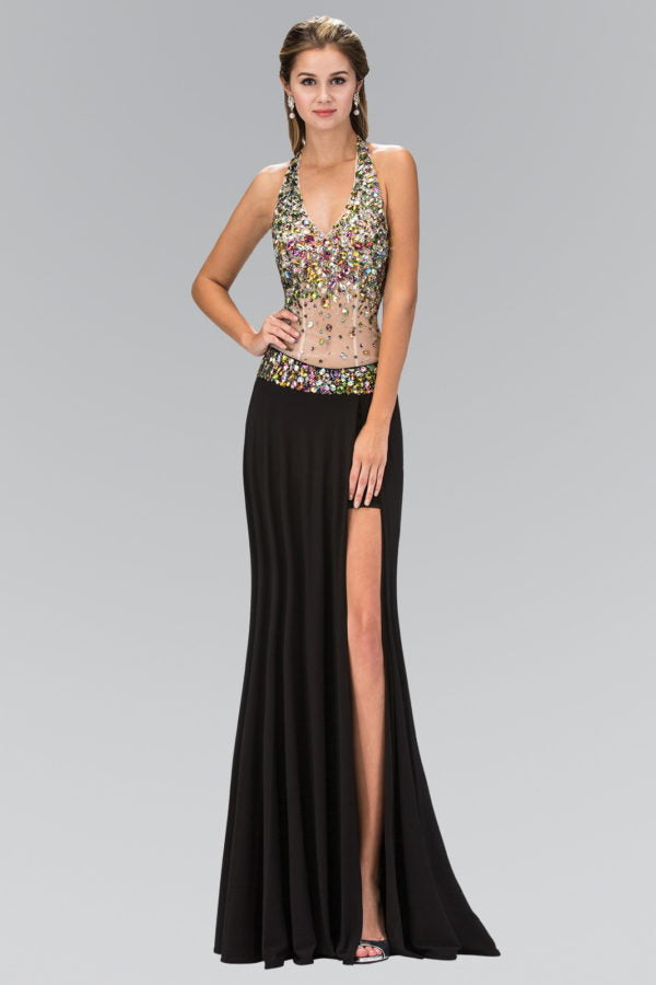 Embellished Halter Neck A-Line Dress by Elizabeth K - GL1070