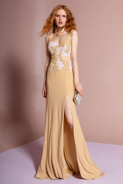 Jersey Sleeveless V-Neck with Sheer Midriff Dress by Elizabeth K - GL2052 - Special Occasion/Curves