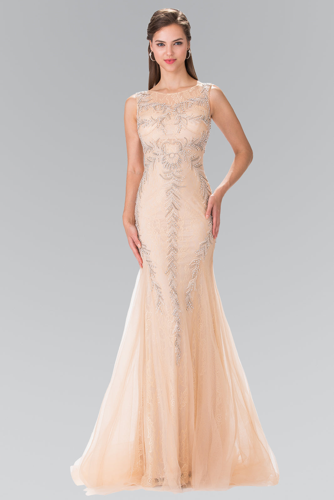 Beaded Lace Boat-Neck Mermaid Dress by Elizabeth K - GL2289 - Special Occasion