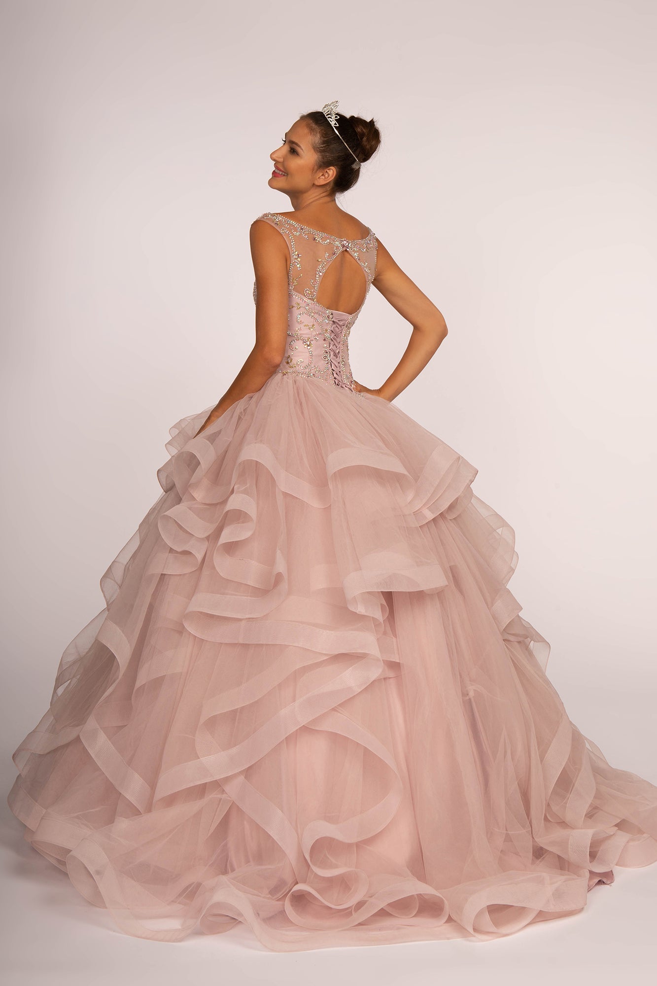 Elizabeth K - GL2517 - Embellished Boat Neck Layered Quinceanera Dress