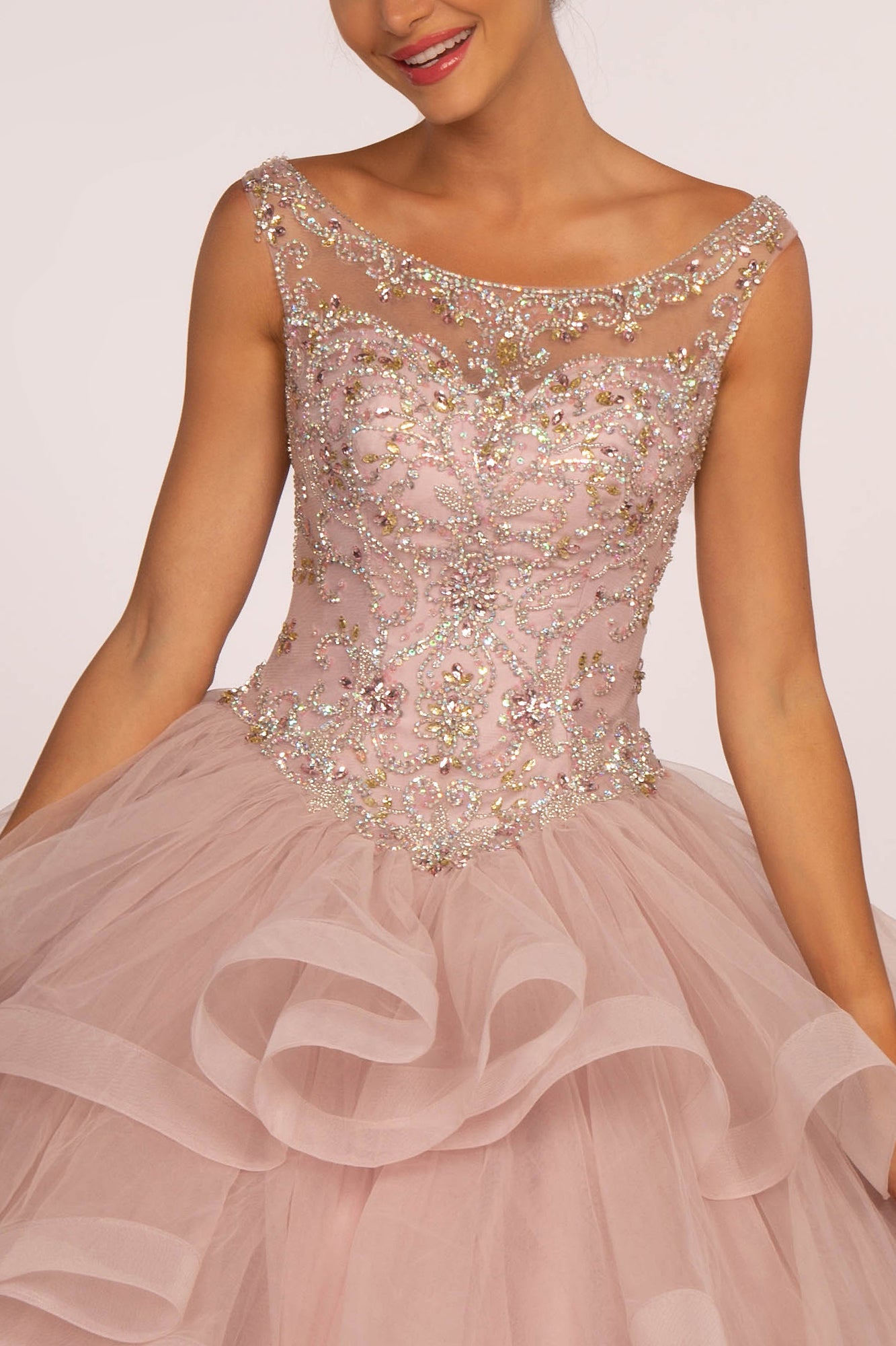 Elizabeth K - GL2517 - Embellished Boat Neck Layered Quinceanera Dress