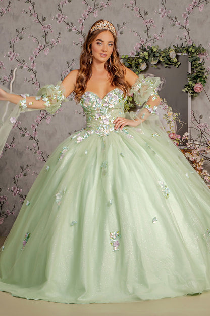 3D Flower Sweetheart Neckline Quinceanera Dress by Elizabeth K - GL3300