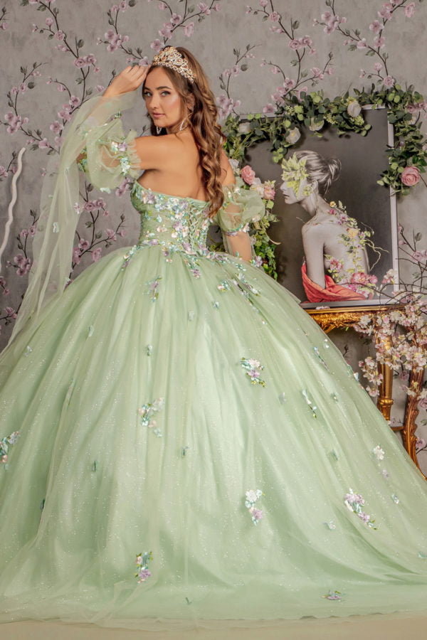 3D Flower Sweetheart Neckline Quinceanera Dress by Elizabeth K - GL3300