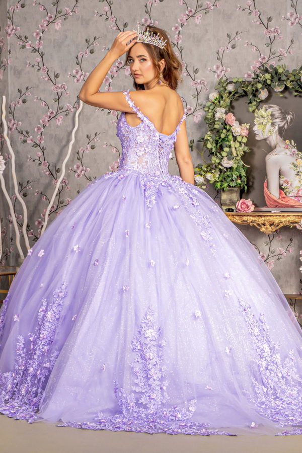 Jewel Glitter Spaghetti Strap Quinceanera Dress by GLS by Gloria - GL3302