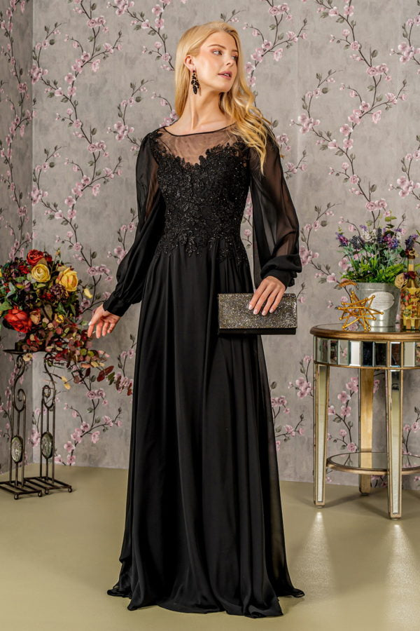 Floral Embroidery Long Sleeve A-Line Women Formal Dress by GLS by Gloria - GL3363 - Special Occasion/Curves