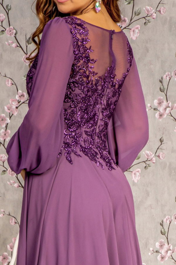 Floral Embroidery Long Sleeve A-Line Women Formal Dress by GLS by Gloria - GL3363 - Special Occasion/Curves