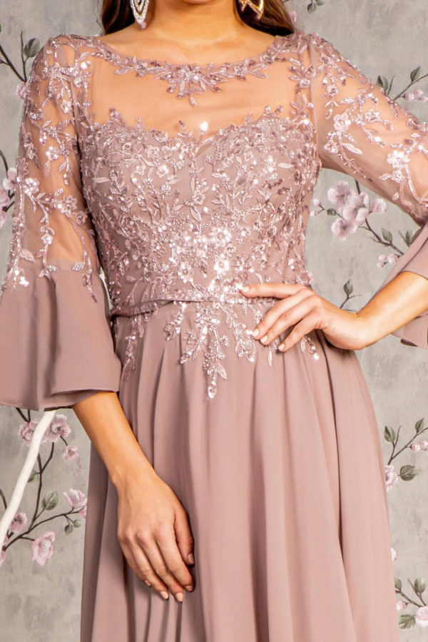 Sequin Chiffon 3/4 Sleeve A-Line Women Formal Dress by GLS by Gloria - GL3434 - Special Occasion/Curves