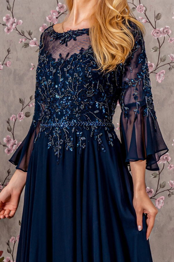 Sequin Chiffon 3/4 Sleeve A-Line Women Formal Dress by GLS by Gloria - GL3434 - Special Occasion/Curves