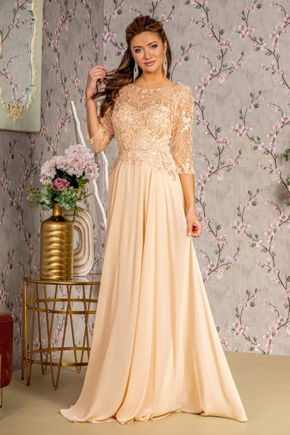 Sequin Chiffon Boat Neckline A-Line Women Formal Dress by GLS by Gloria - GL3446 - Special Occasion/Curves