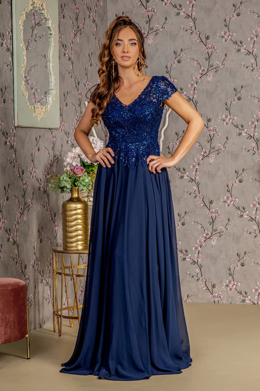 Embroidery Sequin V-Neck A-Line Women Formal Dress by GLS by Gloria - GL3450 - Special Occasion/Curves