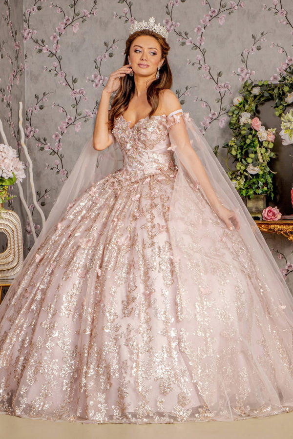 Jewel 3D Butterfly Off The Shoulder Quinceanera Dress by GLS by Gloria - GL3451