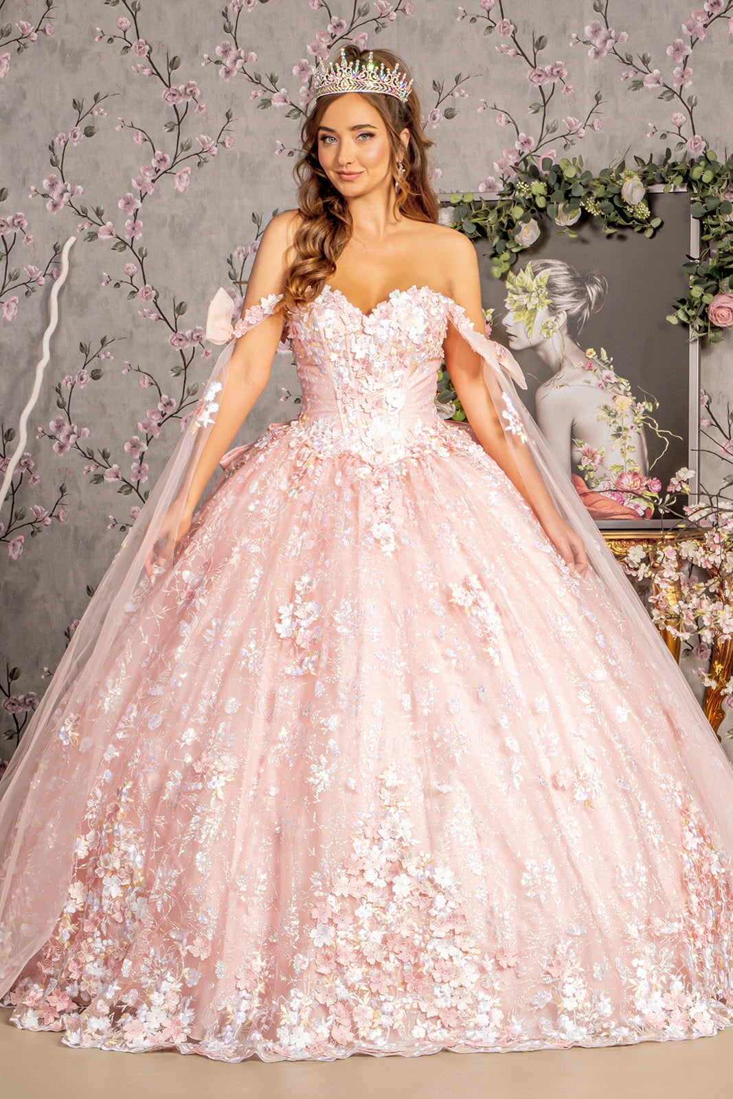 Sequin Off Shoulder Sweetheart Neck Quinceanera Dress by GLS by Gloria - GL3465