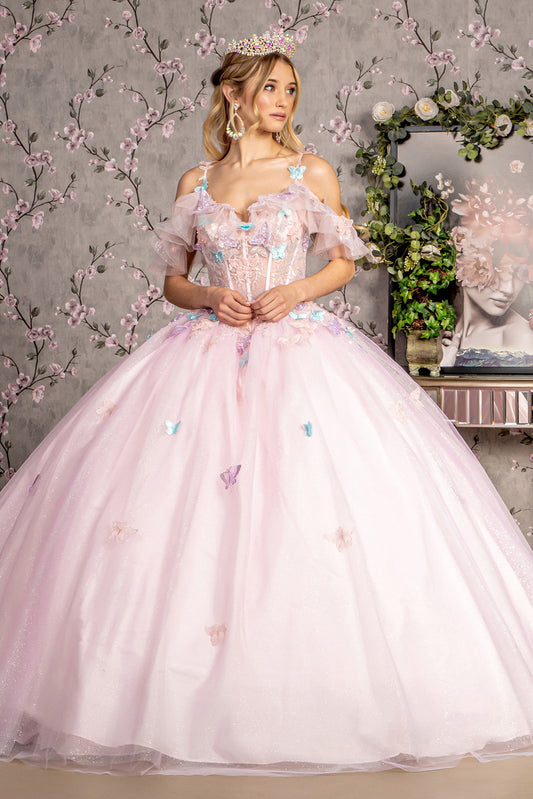 3D Butterfly Sweetheart Neckline Quinceanera Dress by GLS by Gloria - GL3483