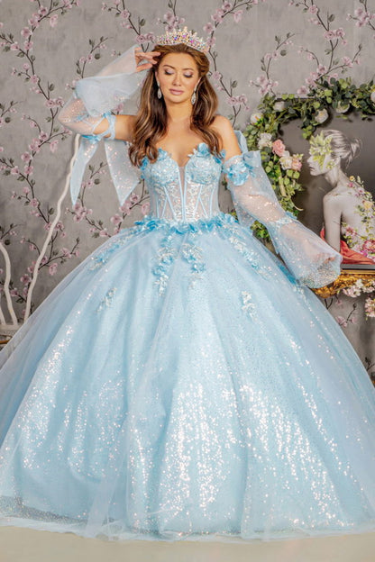 3D Flower Sweetheart Neckline Quinceanera Dress by GLS by Gloria - GL3486