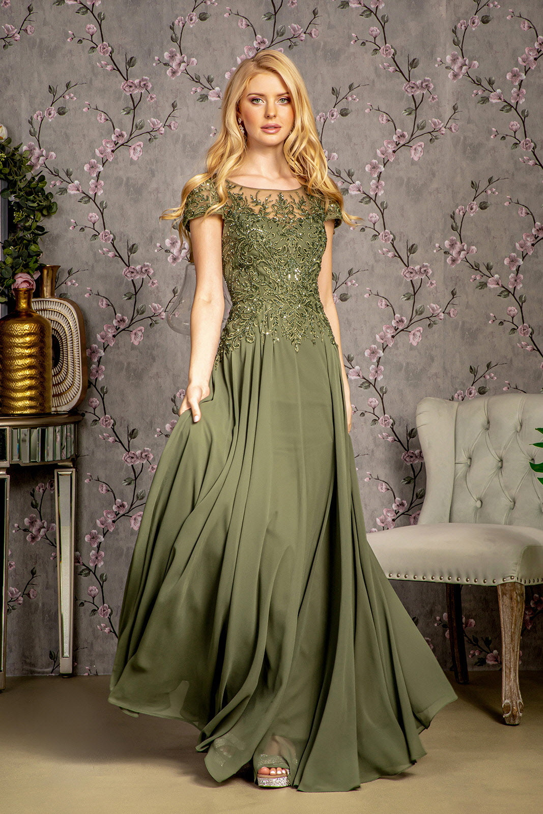 Embroidery Cap Sleeve A-Line Women Formal Dress by GLS by Gloria - GL3491 - Special Occasion/Curves