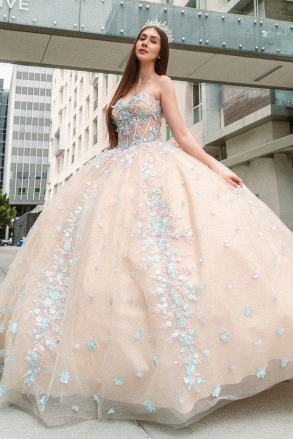 Embellished Glitter Sweetheart Neckline Quinceanera Dress by GLS by Gloria - GL3504