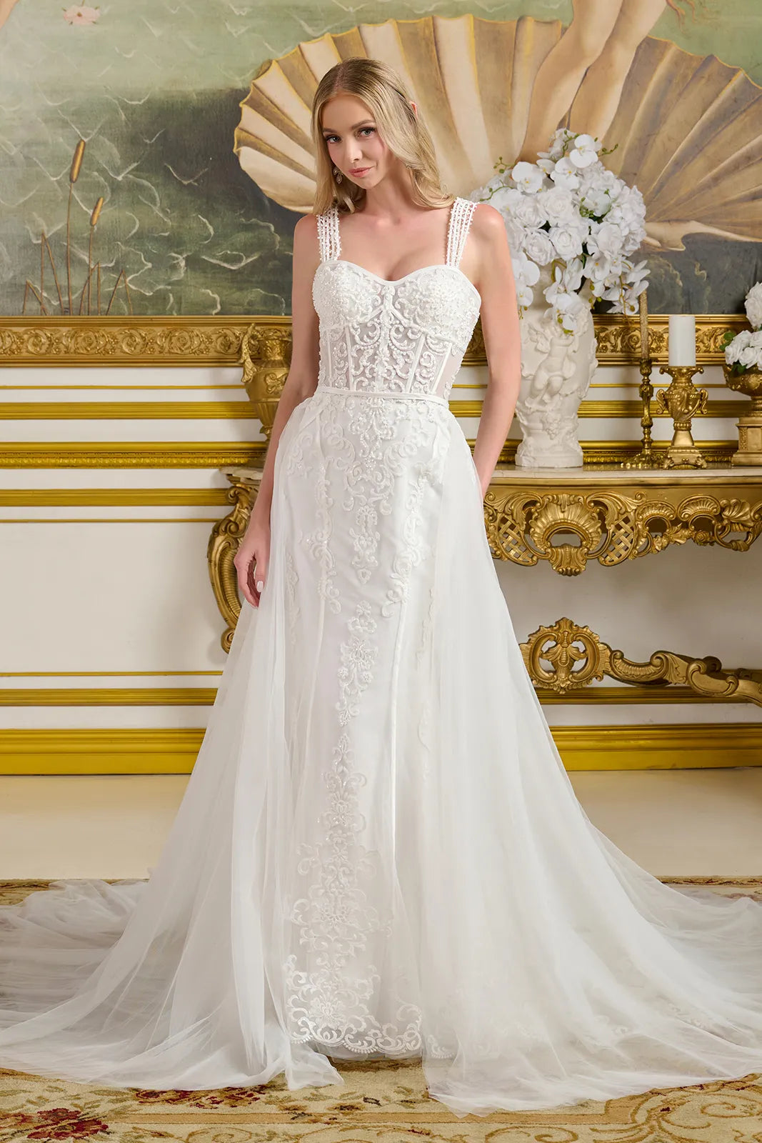 Sequin Spaghetti Strap Sweetheart Neckline Wedding Gown GLS by Gloria - GL3654
