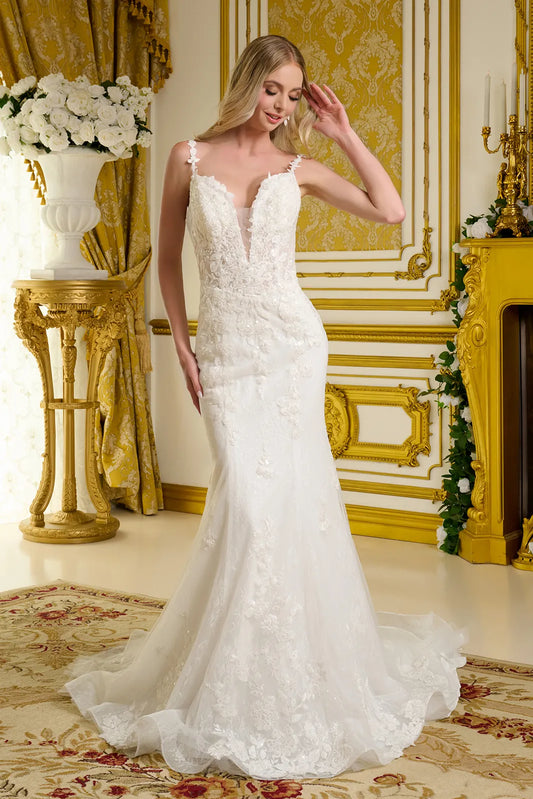 Illusion V-Neckline Spaghetti Strap Wedding Gown GLS by Gloria - GL3658