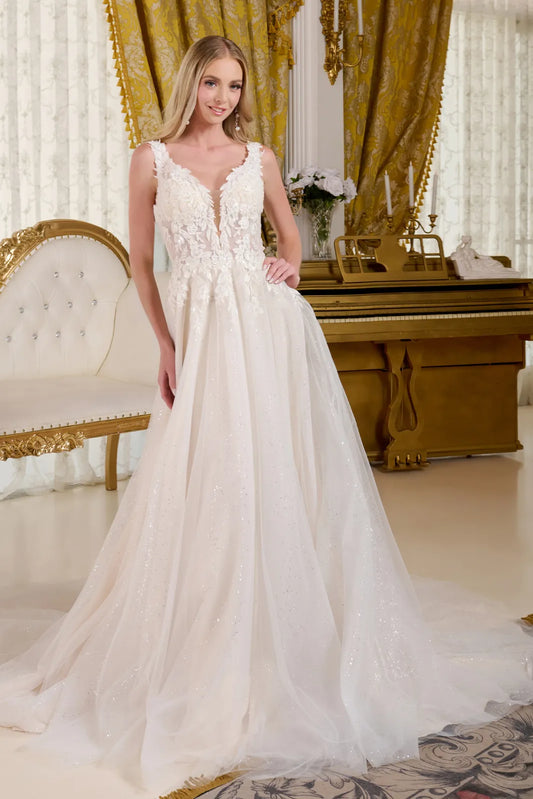 Glitter V-Neckline A-Line Wedding Gown GLS by Gloria - GL3661