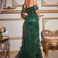 Off the Shoulder Sheath Corset Slit Gown By Ladivine J832 - Women Evening Formal Gown - Special Occasion