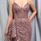 Fitted Flare Glitter Print with Side Peplum Gown by Ladivine J856 - Special Occasion/Curves