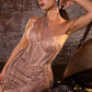 One Shoulder Glitter Tulle Leg Slit Gown by Cinderella Divine J869 - Special Occasion