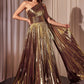 One Shoulder Metallic Pleated A-Line Gown by Cinderella Divine J874 - Special Occasion