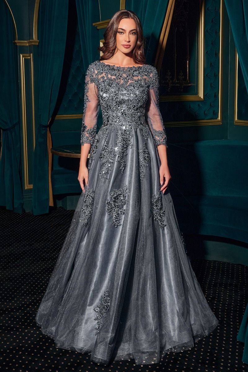 High Neckline Layered Tulle Gown by Cinderella Divine J883 - Special Occasion/Curves
