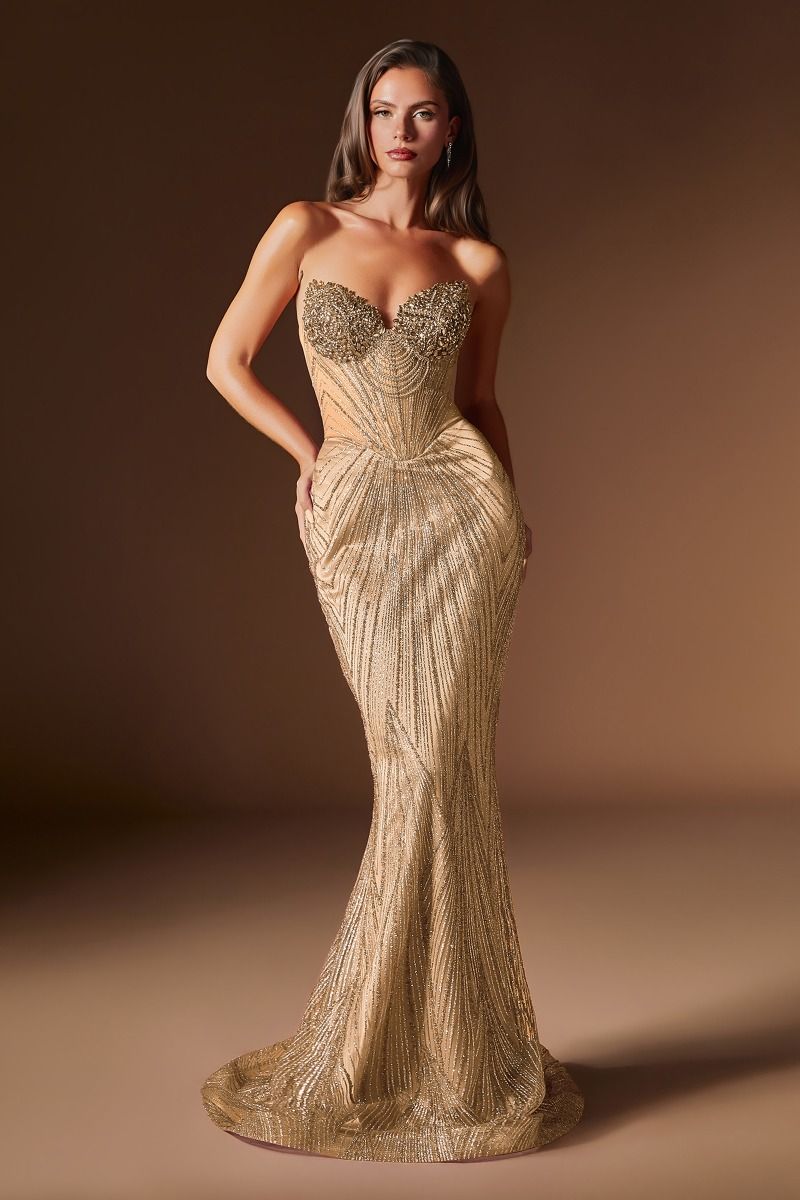 Embellishment Strapless Sheath Gown By Ladivine J903 - Women Evening Formal Gown - Special Occasion