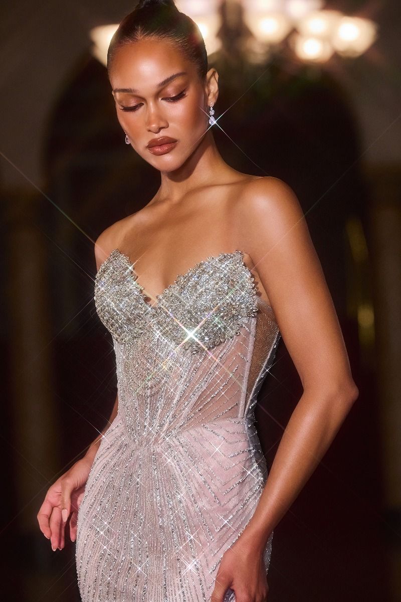 Embellishment Strapless Sheath Gown By Ladivine J903 - Women Evening Formal Gown - Special Occasion
