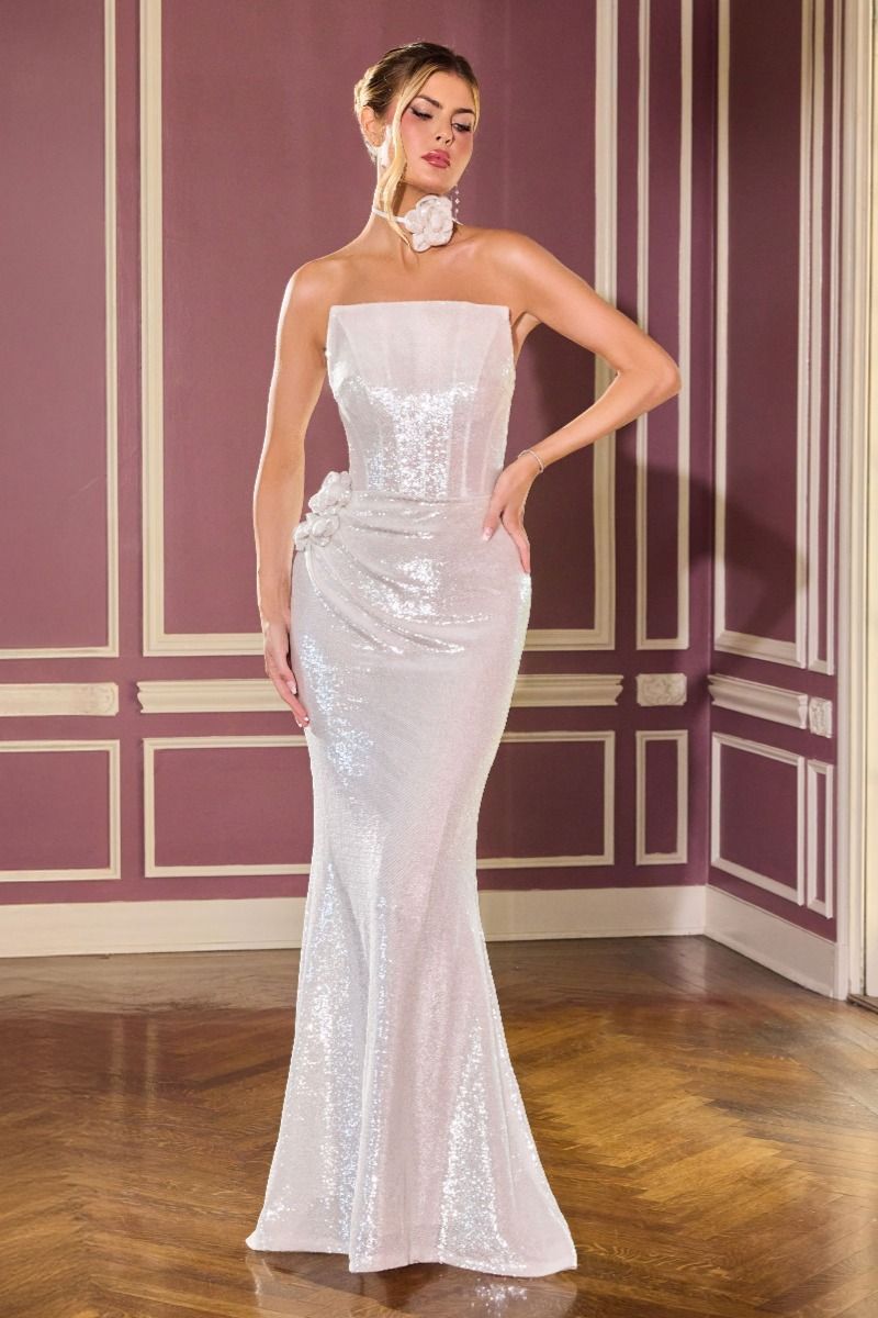 Fully Sequin Strapless Neckline Gown By Ladivine J905 - Women Evening Formal Gown - Special Occasion