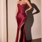 Applique Satin Strapless Leg Slit Gown by Cinderella Divine KV1116 - Special Occasion/Curves